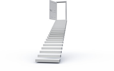 Image of white staircase leading to an open door