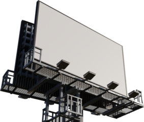 Image of white, rectangular blank billboard sign with copy space and lights