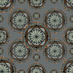 Set of the mandalas on gray background. Seamless pattern for decor. 