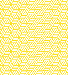 Yellow maze hexagon pattern on white background. Colorful abstract art. Yellow and white stripe box shape pattern.