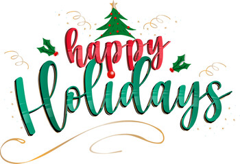 Image of christmas greetings text in red and green with christmas tree