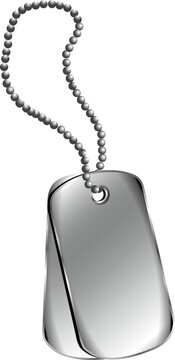Image of close up of silver name tags with chain