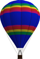 Image of hot air balloon in rainbow colours with brown basket