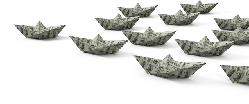 Illustration of multiple boats made with american dollar currency