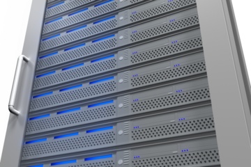 Illustration of close up of computer server with blue light