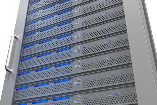 Illustration Of Close Up Of Computer Server With Blue Light