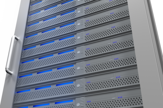 Illustration of close up of computer server with blue light