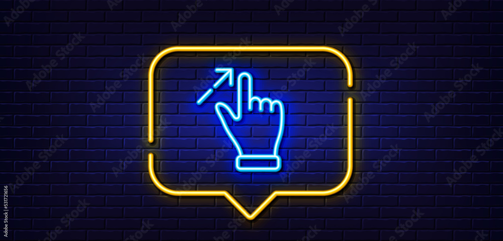 Poster neon light speech bubble. touchscreen gesture line icon. slide arrow sign. swipe action symbol. neon