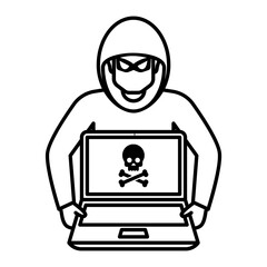 Password Cracker with Laptop Concept,  Internet Spy vector line icon design,cyber-terrorism symbol, cyberpunkSign, security breakers stock illustration