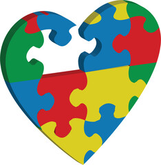 Image of heart formed with multi coloured puzzle pieces with one missing