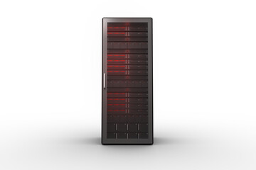 Image of computer server with red lights - obrazy, fototapety, plakaty