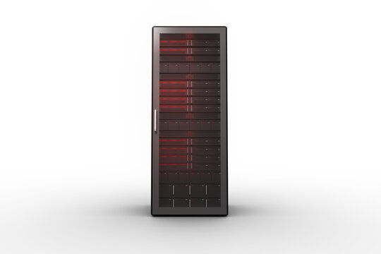 Image of computer server with red lights