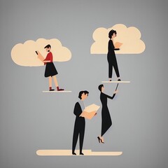 business man and woman in clouds