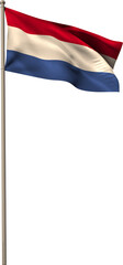 Illustration of red, white and blue flag of netherlands on long metal flag pole
