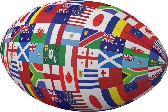 Illustration of rugby ball formed with national flags