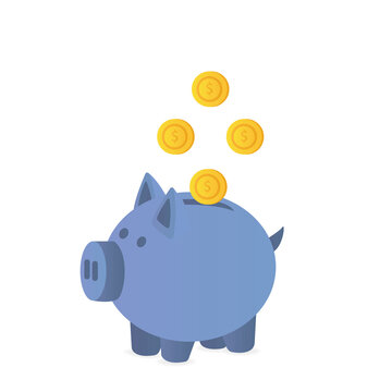 recommend clip art: A piggy bank for saving money, into which a gold coin or currency falls. Vector illustration