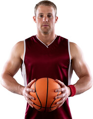 Fototapeta premium Image of caucasian basketball player holding basketball