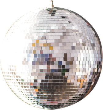 Image of close up of disco mirror ball with reflections