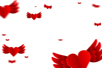 Image of multiple red hearts with wing flying