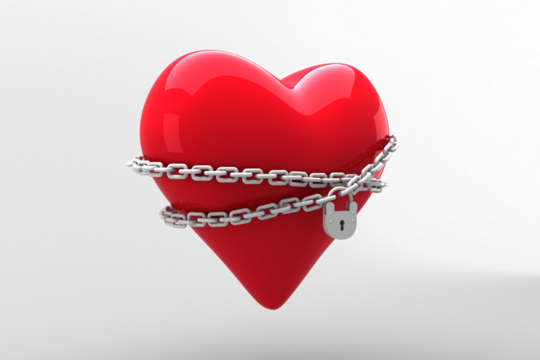 Image of red heart with silver chain and padlock - Powered by Adobe