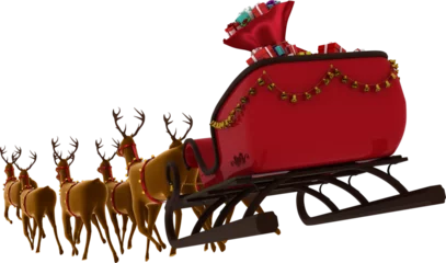 Fotobehang Image of santa claus christmas sleigh with presents pulled by reindeers © vectorfusionart