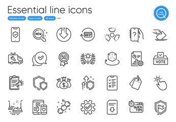 Service, Phone protection and Ranking line icons. Collection of Sale tags, Social media, Shield icons. Touchpoint, Improving safety, Shields web elements. New products, Bumper cars, Report. Vector