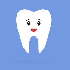 A healthy tooth smiles on a blue background. Vector illustration