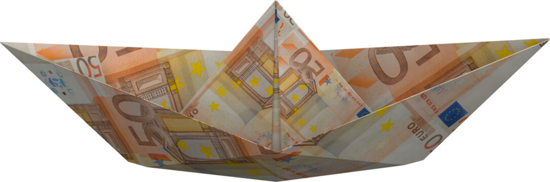 Image of paper boat made from 50 euro banknote
