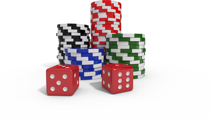 Image of gaming dice and stacks of poker chips