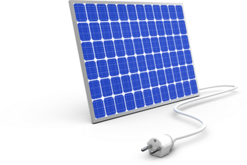 Image of blue solar panel with white electric cable and plug