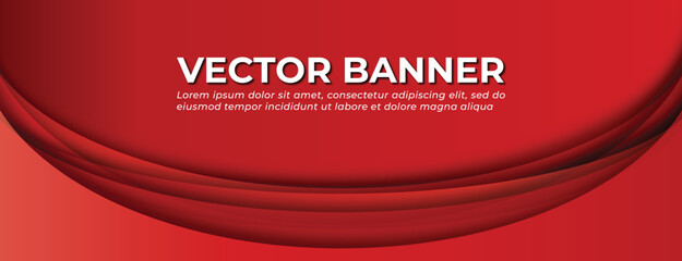 Red Background Vector Banner with Abstract Shapes Template Design