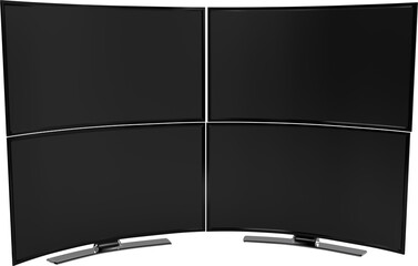 Image of four black curved monitor screens