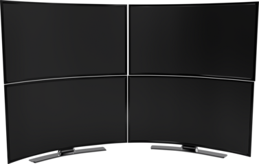 Image of four black curved monitor screens