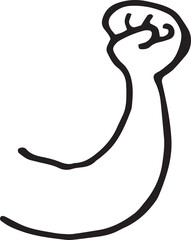 Vertical image of simple black line drawing of an angry raised fist