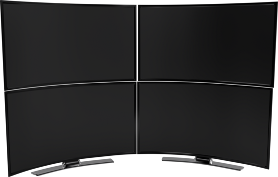 Image of four black curved monitor screens