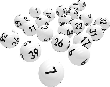 Image of numbered white lottery or bingo balls