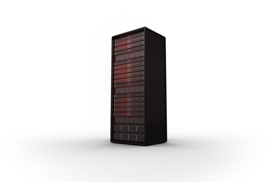 Image of black and red computer server tower