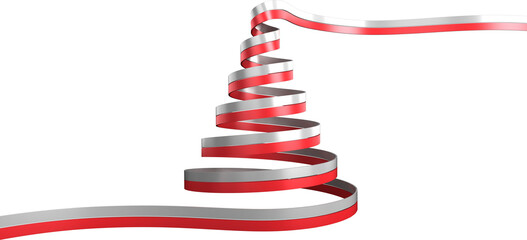 Image of red and silver spiral of gift ribbon forming abstract christmas tree