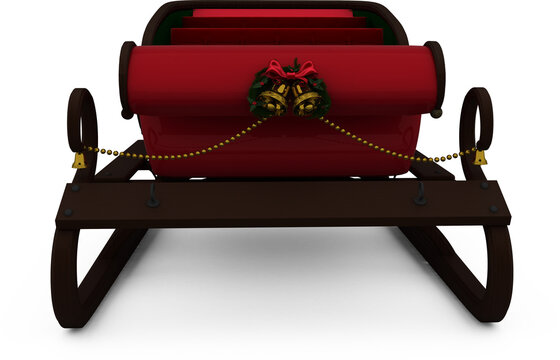 Image of front view of santa's christmas sleigh with bells