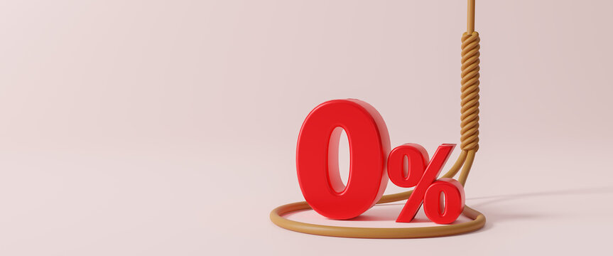 Trap with percentage sign 0%, zero interest trap concept, seduced by marketing, financial or investment problem. Zero percent interest rate until economic recover concept, 3d rendering illustration