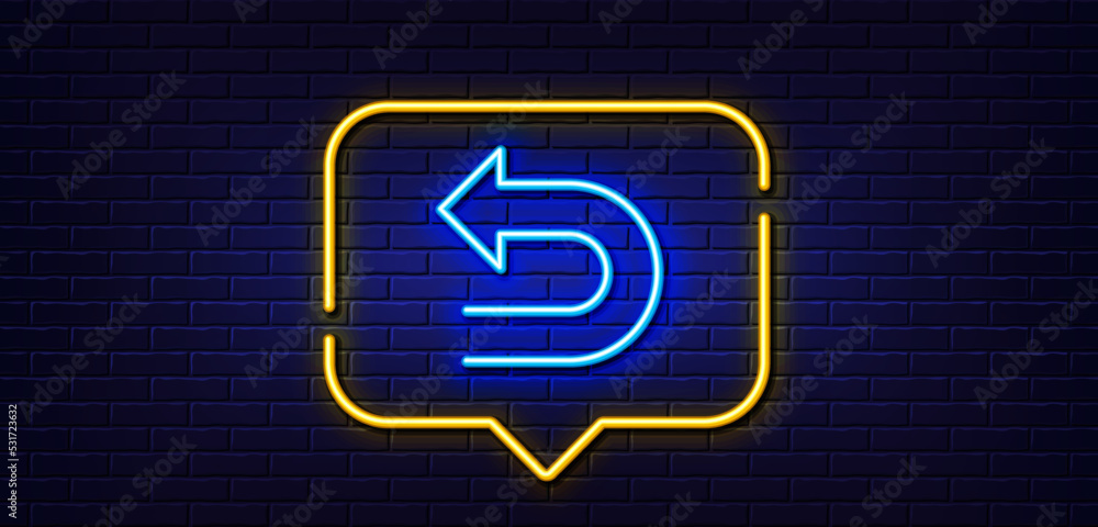 Aufkleber neon light speech bubble. undo arrow line icon. left turn direction symbol. navigation pointer sign.
