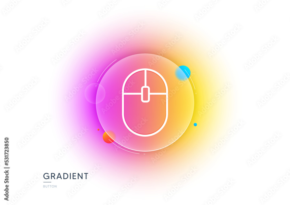Poster computer mouse icon. gradient blur button with glassmorphism. internet surf device sign. pc equipmen