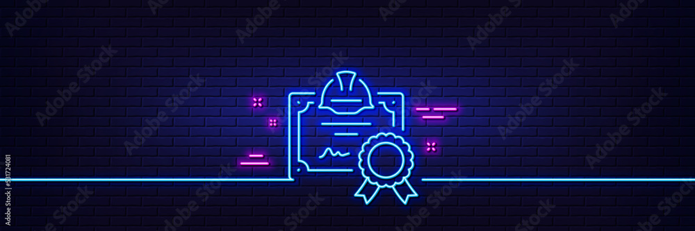 Aufkleber neon light glow effect. engineering certificate line icon. technical documentation sign. constructio