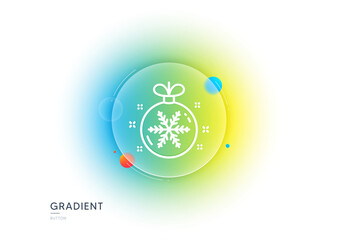 Christmas ball with snowflake line icon. Gradient blur button with glassmorphism. New year tree decoration sign. Transparent glass design. Christmas ball line icon. Vector