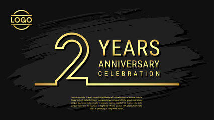 2 years anniversary celebration, anniversary celebration template design with gold color isolated on black brush background. vector template illustration