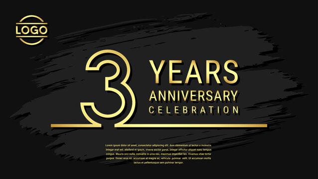 3 years anniversary celebration, anniversary celebration template design with gold color isolated on black brush background. vector template illustration
