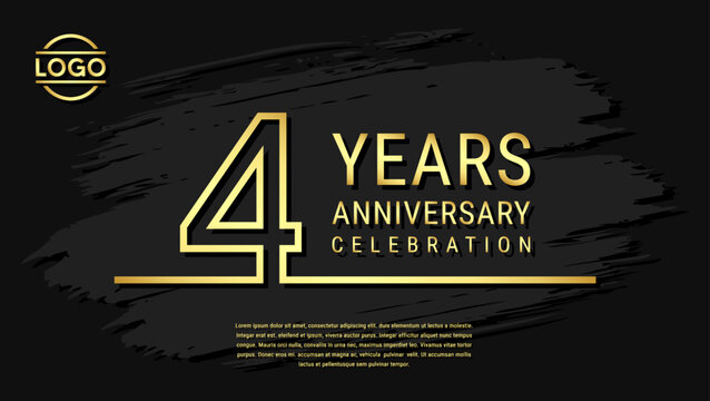 4 years anniversary celebration, anniversary celebration template design with gold color isolated on black brush background. vector template illustration