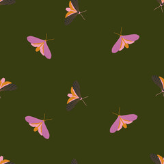 Trendy seamless moth pattern, Insect repeat background, Butterfly print, Textile design, Moth motif ornament, Abstract insect backdrop