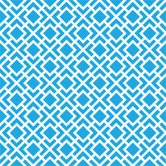 Fototapeta premium White interlaced pattern on blue background. White interlocking pattern on blue backdrop.