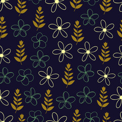 Modern fashionable vector seamless floral ditsy pattern design. Elegant small flowers and leaves. Repeat texture background for printing and textile